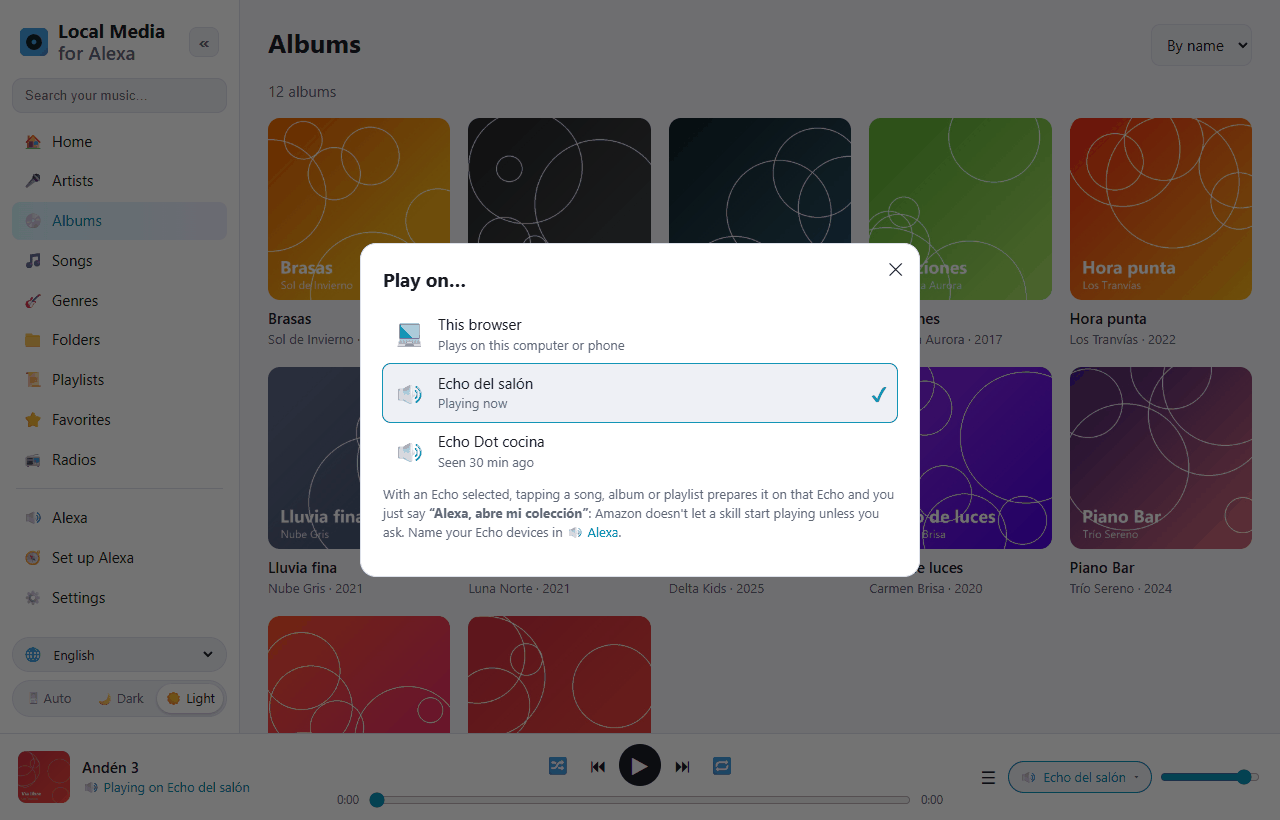 Play on… selector to choose the Echo device