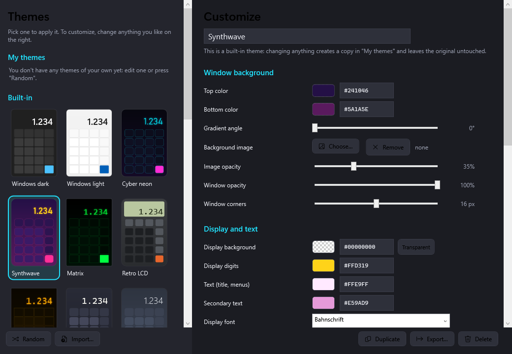 The NeoCalc theme editor